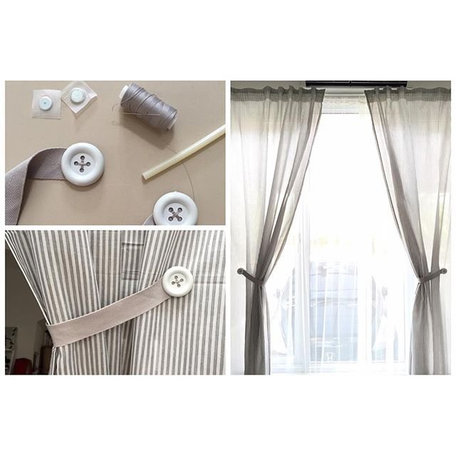 DIY Curtain holdbacks. Super easy, cheap and cute. All you need is buttons, ribbons and magnets. It cost less than 50k! #cremedelacribs #IKEAHacks