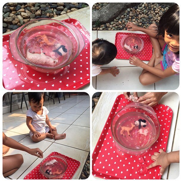 Let's rescue the animals! 
Tapi yg 6th ga sabar nunggu jelly nya sampe keras. Yang 11bln takut-takut gimana pegang2 jelly nya 😅😅 #sensoryplay inspired by @babyloania